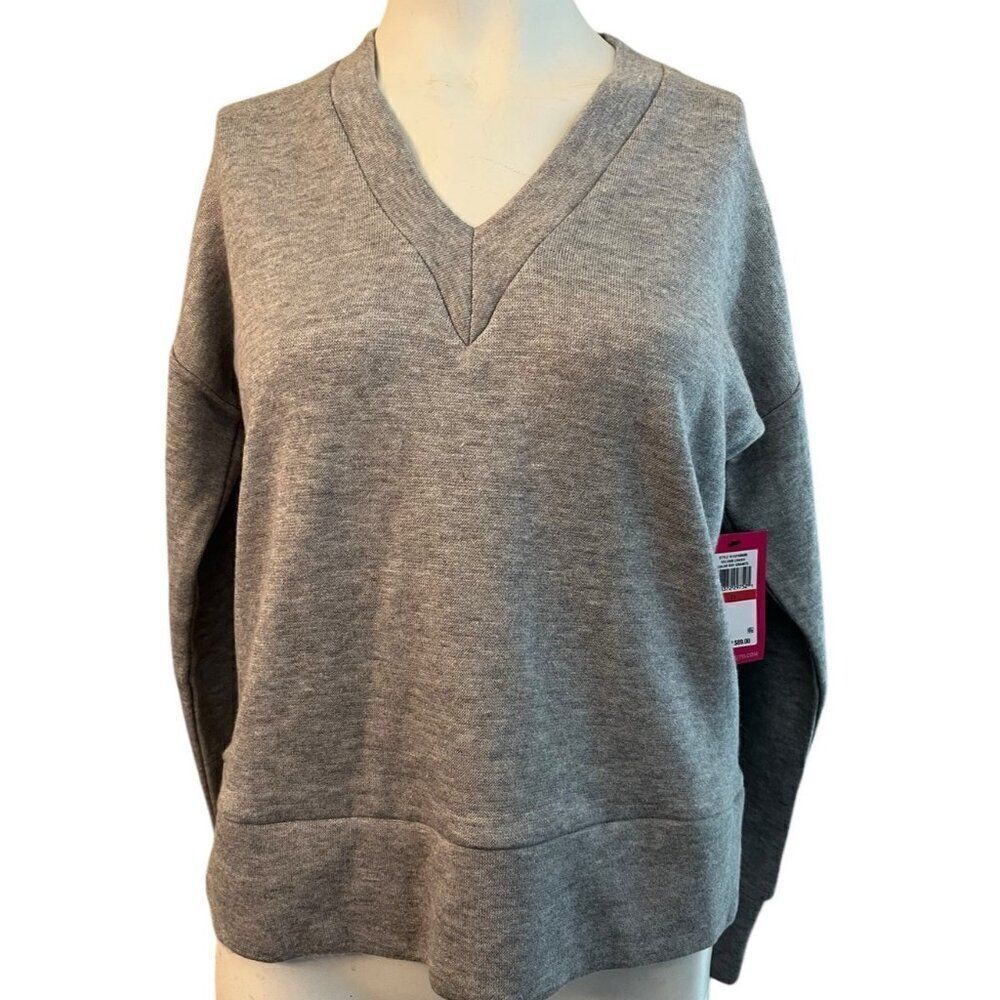 Vince Camuto Ladies XS Gray Cozy Velour Crush Pullover Sweatshirt V Neck Soft NW